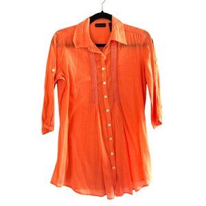 NEW YORK & CO.- WOMENS ORANGE 3/4 SLEEVE BUTTON FRONT TOP SIZE SMALL